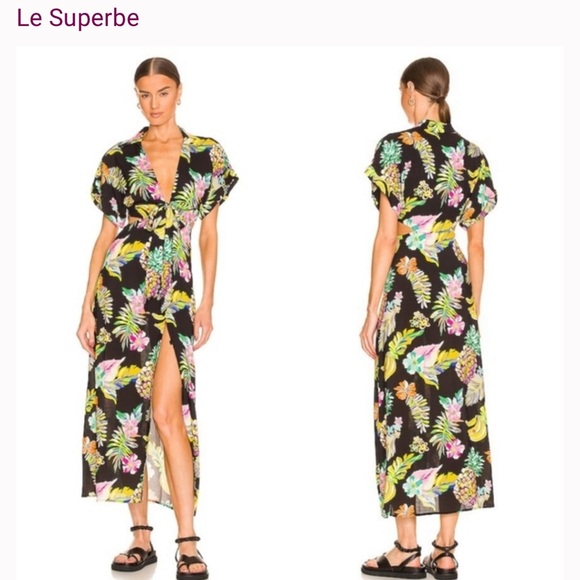 LE SUPERBE  Mai Tai Might I Dress in Black Tropi Cali Size 6 - Picture 1 of 11